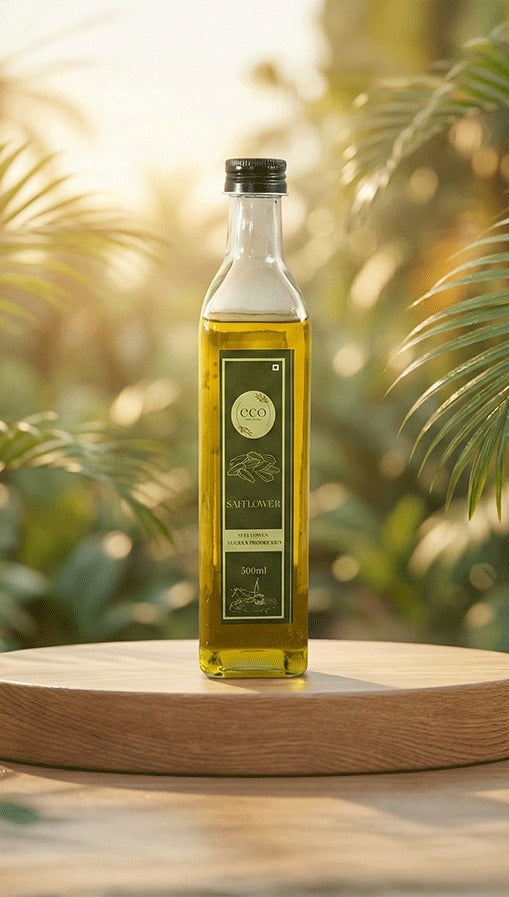 Saflower Oil - 100% Natural Bull Driven Wood Pressed Process | కుసుమ నూనె - 100% స్వచ్ఛమైన ఎద్దుల గానుగ నూనె